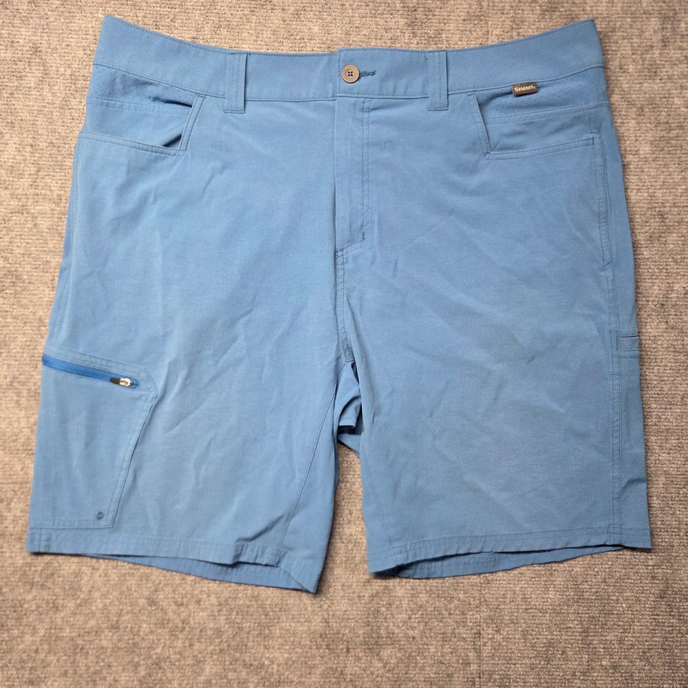Simms Mens Blue Performance Fishing Shorts Size 40 Zippered Cargo Pocket